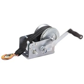 Boat Trailer Winch Hand Winch 2500lbs Heavy Duty Hand Crank Winch with 23ft Polyester Strap, Manual Operated Ratchet ATV UTV Boat Trailer Marine