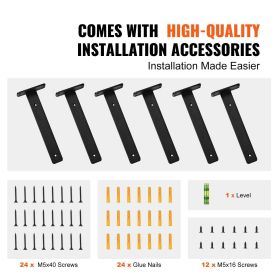 6-Pack Heavy Duty L-Shaped Shelf Brackets, 12" X 4" X 1.6", 5mm Thick Matte Black Steel, 160 Lbs Capacity, for Floating Shelves & Home Storage