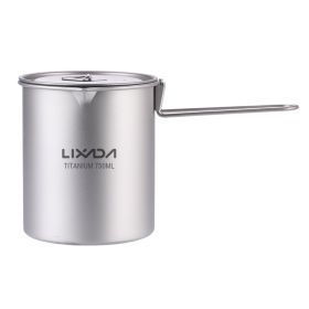 Ti Water Cup with Lid and Handle Outdoor Camping Tea Cup 750ml Coffee Mug (Color: Silver)