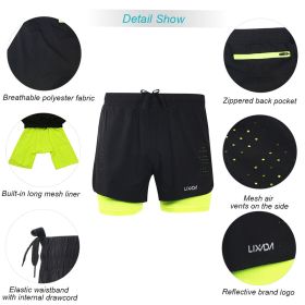 Men's 2-in-1 Running Shorts Quick Drying Breathable Active Training Exercise Jogging Cycle Shorts with Longer Liner (Option: Black-Xl)