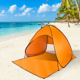 Pop Up Beach Tent Shade Shelter Anti-UV Automatic Pop Up Waterproof Tent Canopy for 2/3 Man with Net Window Storage Bag (Color: Orange)
