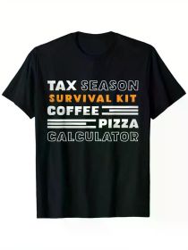 Tax Season Survival Kit Coffee Pizza Calculator Accountant T-Shirt, 100% Cotton, Single Side Printed, Black Short Sleeve T-shirt (Color: Black, size: M)