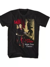 Saw Horror movie T-shirt Adult short sleeve Option of Survival or Death vintage style graphic T-shirt for men (Color: Black, size: XXXL)